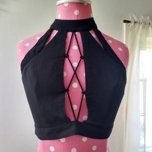 LF Rumor Boutique Choker Open Back Crop Top